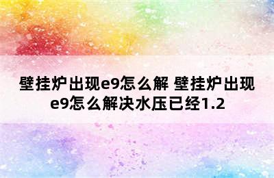 壁挂炉出现e9怎么解 壁挂炉出现e9怎么解决水压已经1.2